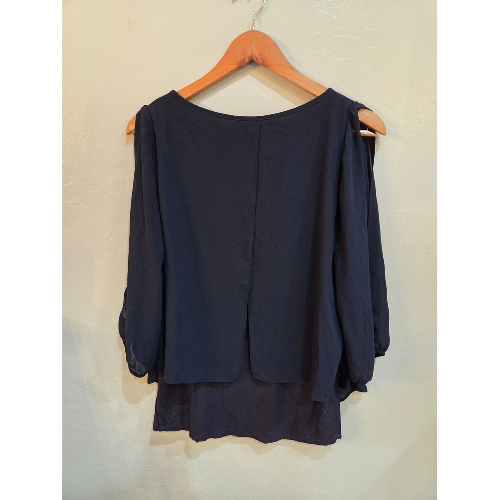 Navy Blue Cold Shoulder Layered Split Sleeve Blouse Top Medium Blouse 1091967